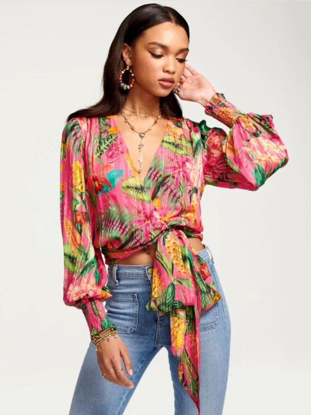 Ramy Brook Tropical Pink Quentin Printed Wrap Top NWT